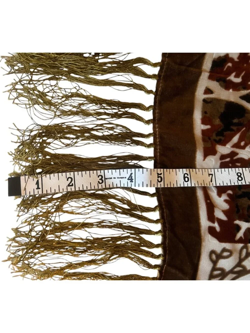 Velvet Burnout Scarf With Fringe -Brown Green Taupe Rust Cream -80